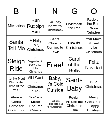 Holiday Music Bingo Card