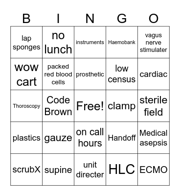 Perioperative Bingo Card