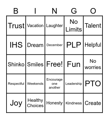 SEA Social Connection Bingo Card