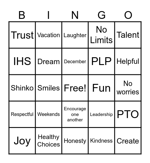 SEA Social Connection Bingo Card