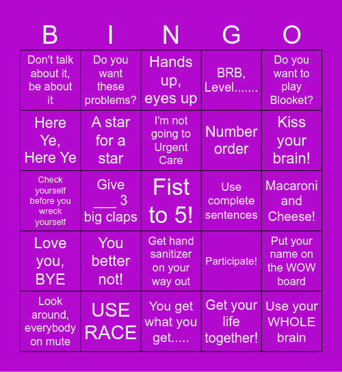 Queen's Catchphrase BINGO Card