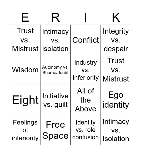 Erikson's Theory Bingo Card