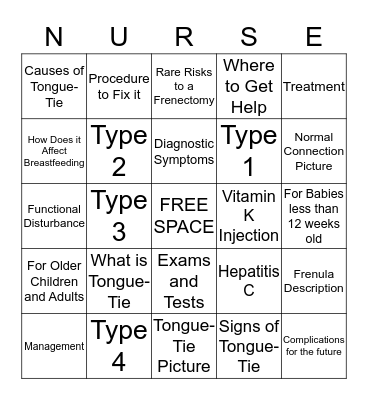 TONGUE TIE BINGO Card