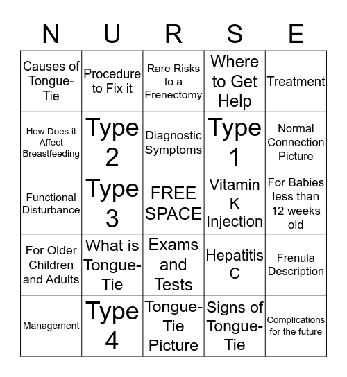 TONGUE TIE BINGO Card