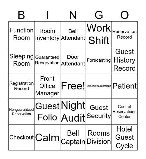 Front Office Bingo Card