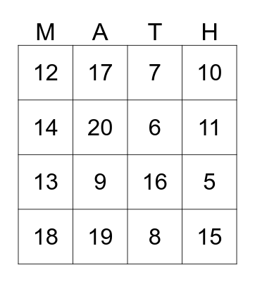 Math O  Addition Bingo Card
