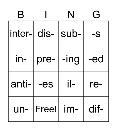 POW #1 Bingo Card