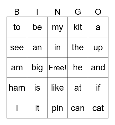 Sight words Bingo Card