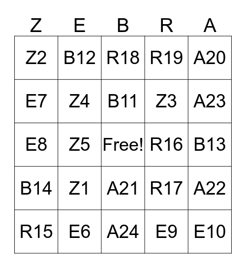 Pink Zebra  Bingo Card