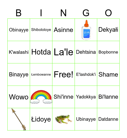 Shiwi'ma Bena: Bingo Card