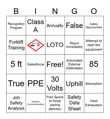 Safety Stand Down 2024 Bingo Card