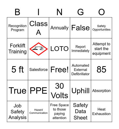 Safety Stand Down 2024 Bingo Card