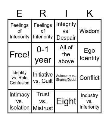 Erikson's Theory of Psychosocial Development Bingo Card