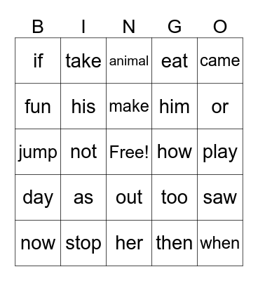 2G Power Words Bingo Card