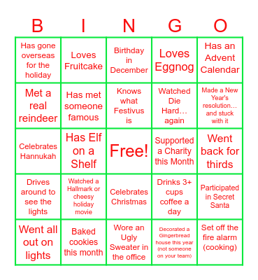 Holiday Bingo Card