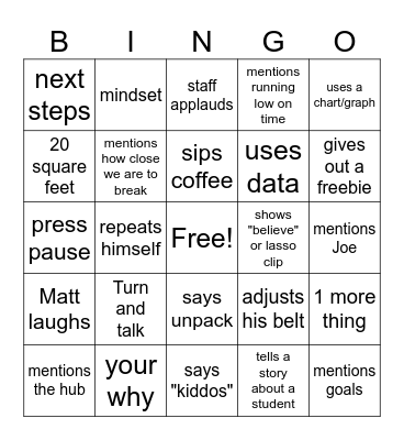 Staff Meeting December Bingo Card