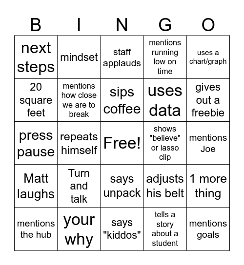 Staff Meeting December Bingo Card