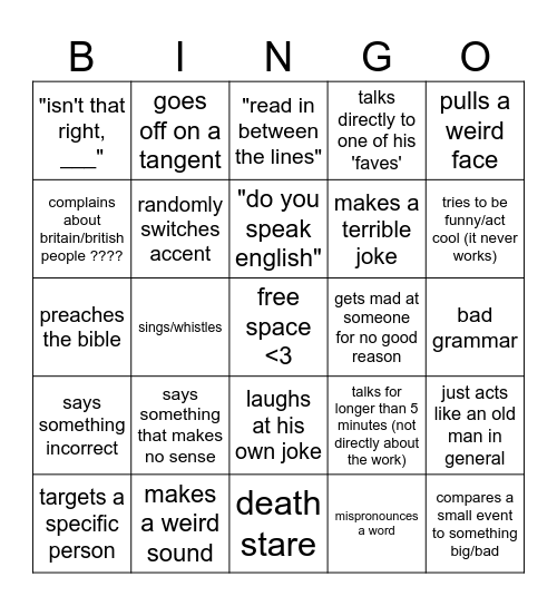 MR V BINGO Card