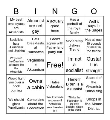 Norgsveltian Conservative bingo card Bingo Card