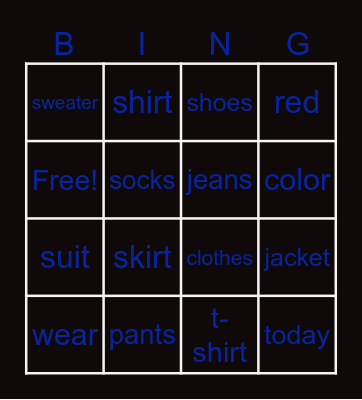 Clothes Bingo Card