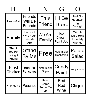 Food Songs Bingo Card