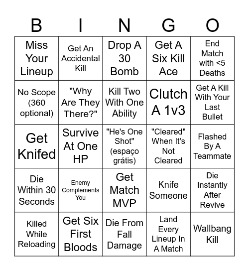 Valorant Bingo Card