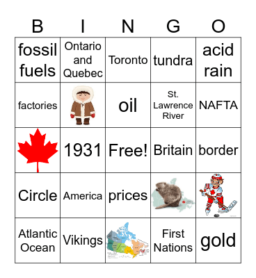 6th: Unit 5 Review "Canada" Bingo Card