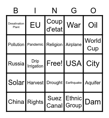 SW Asia Simulation Bingo Card