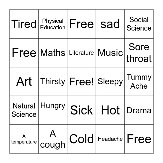 Vocabulary Review - Unit 1 Bingo Card