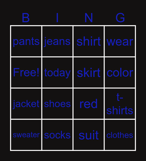 clothes Bingo Card