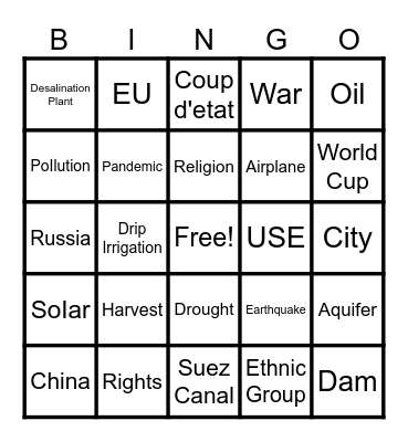 SW Asia Simulation Bingo Card