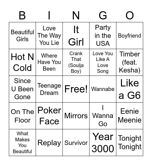 2000s Bingo Round 1 - Song Title Bingo Card