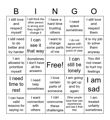 Dialectical Thinking Bingo Card