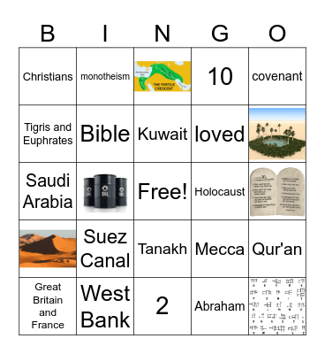 7th: Unit 4 "Southwest Asia" Bingo Card