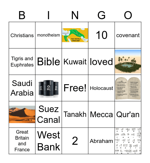 7th: Unit 4 "Southwest Asia" Bingo Card