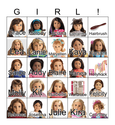 American Girl Doll Bingo Card