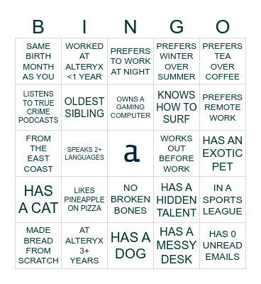 ALTERYX ANALYTICS DAY Bingo Card