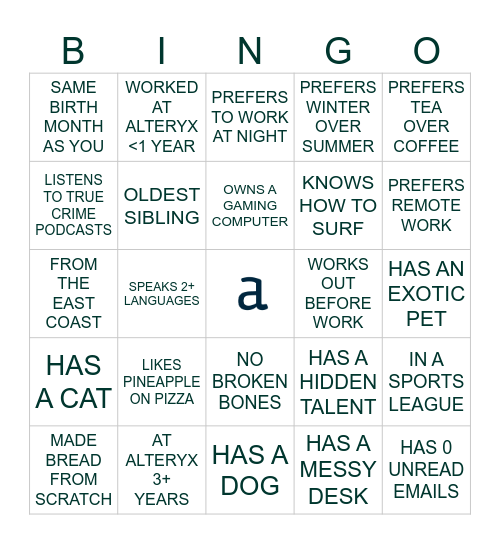 ALTERYX ANALYTICS DAY Bingo Card
