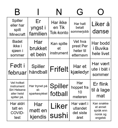 Bli kjent-Bingo Card