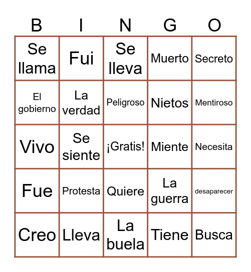 Somos Unidad 16 Bingo Card