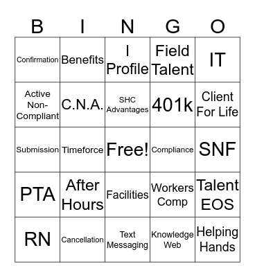 SHC Bingo Card