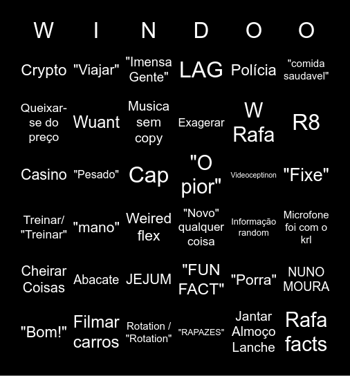 WINDOH BINGOH Bingo Card