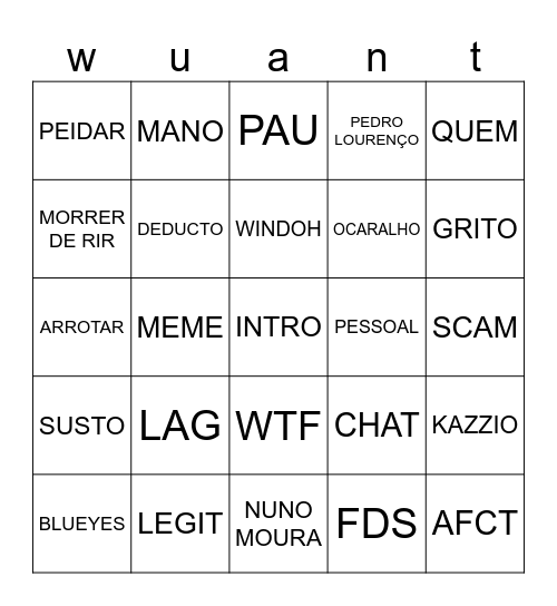 Wuant bingoh Bingo Card