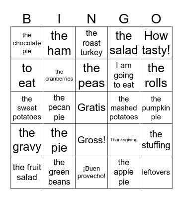 El Día de Acción de Gracias Bingo Card