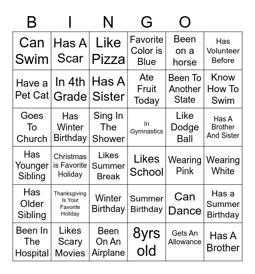 Get To Know Bingo Card