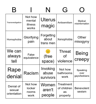 Transphobia Bingo Card