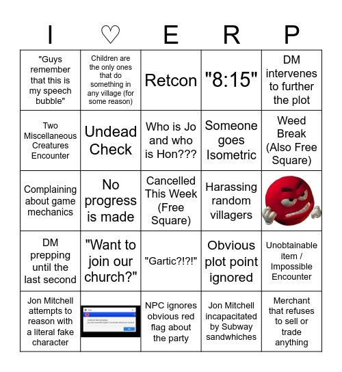 ERP Week 12 Bingo Card
