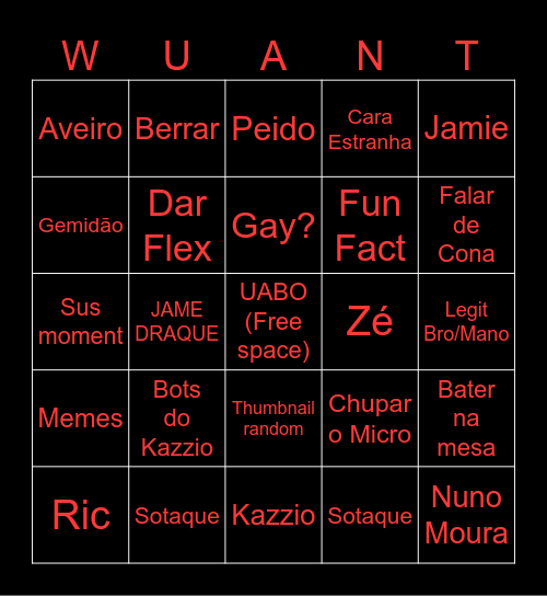 WUANT BINGO Card