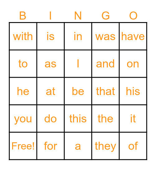 Sight word bingo list 1 Bingo Card