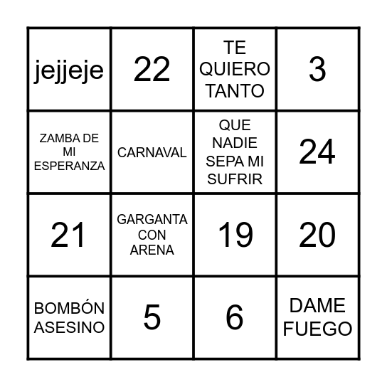 BINGO MUSICAL Bingo Card